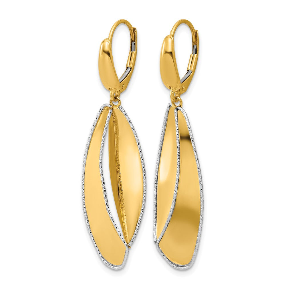 14K Two-tone Polished / Dia-cut Dangle Leverback Earrings