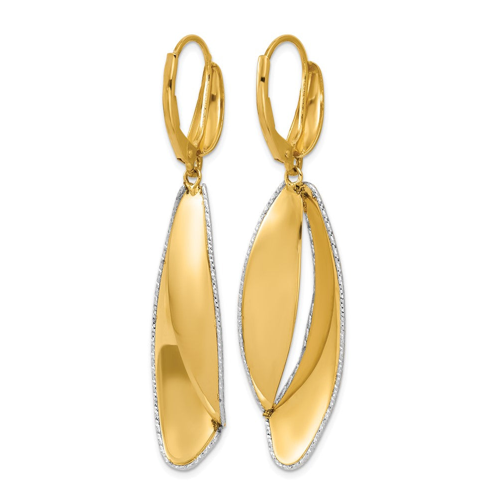 14K Two-tone Polished / Dia-cut Dangle Leverback Earrings