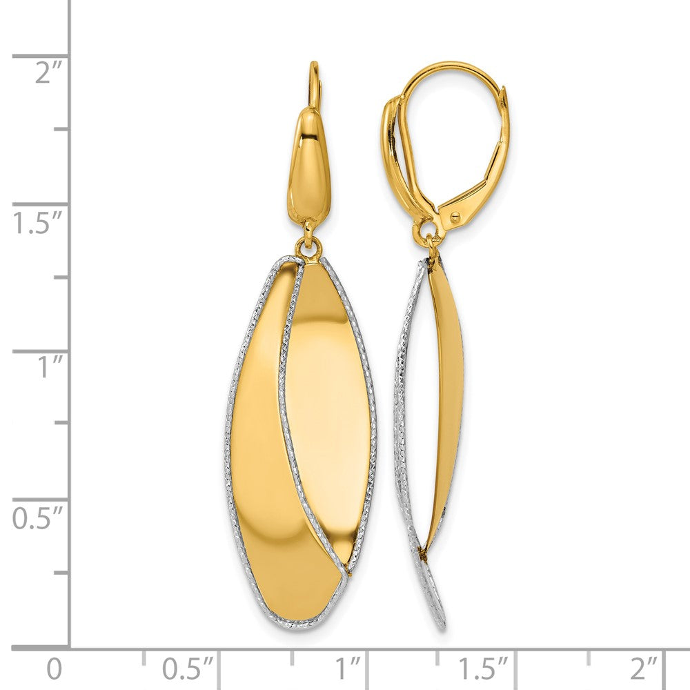 14K Two-tone Polished / Dia-cut Dangle Leverback Earrings