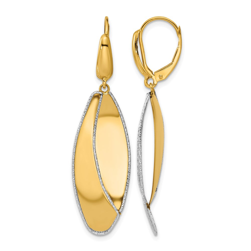14K Two-tone Polished / Dia-cut Dangle Leverback Earrings