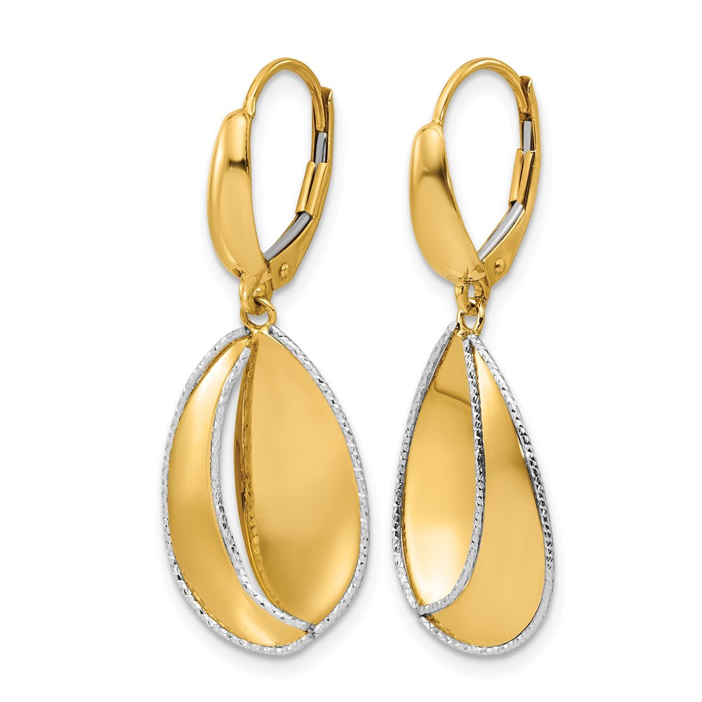 14K Two-tone Polished / Dia-cut Dangle Leverback Earrings