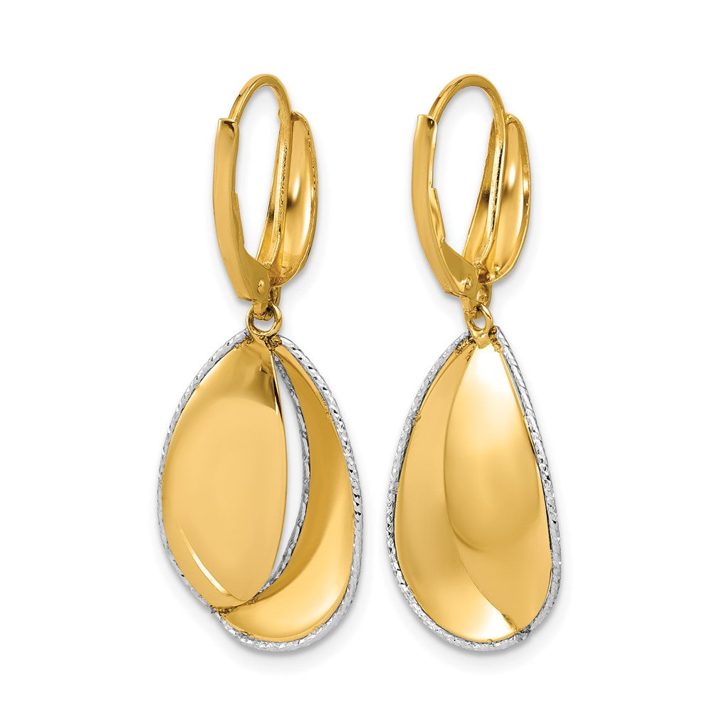 14K Two-tone Polished / Dia-cut Dangle Leverback Earrings