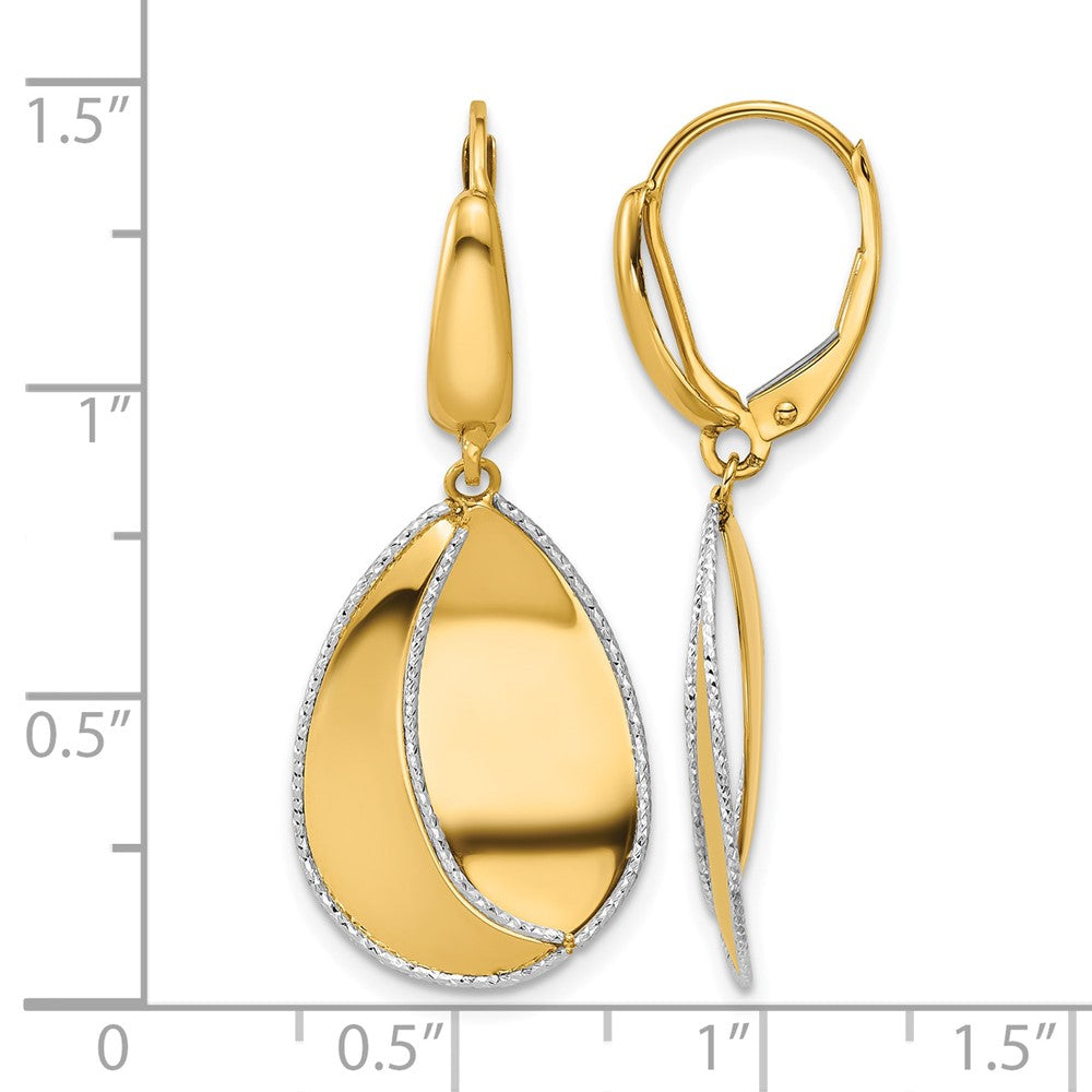 14K Two-tone Polished / Dia-cut Dangle Leverback Earrings
