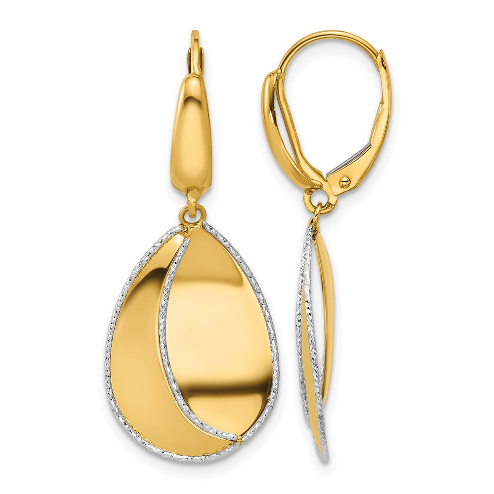 14K Two-tone Polished / Dia-cut Dangle Leverback Earrings