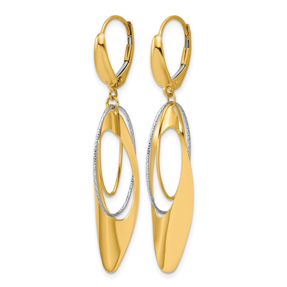 14K Two-tone Polished / Dia-cut Dangle Leverback Earrings