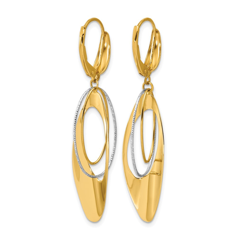 14K Two-tone Polished / Dia-cut Dangle Leverback Earrings