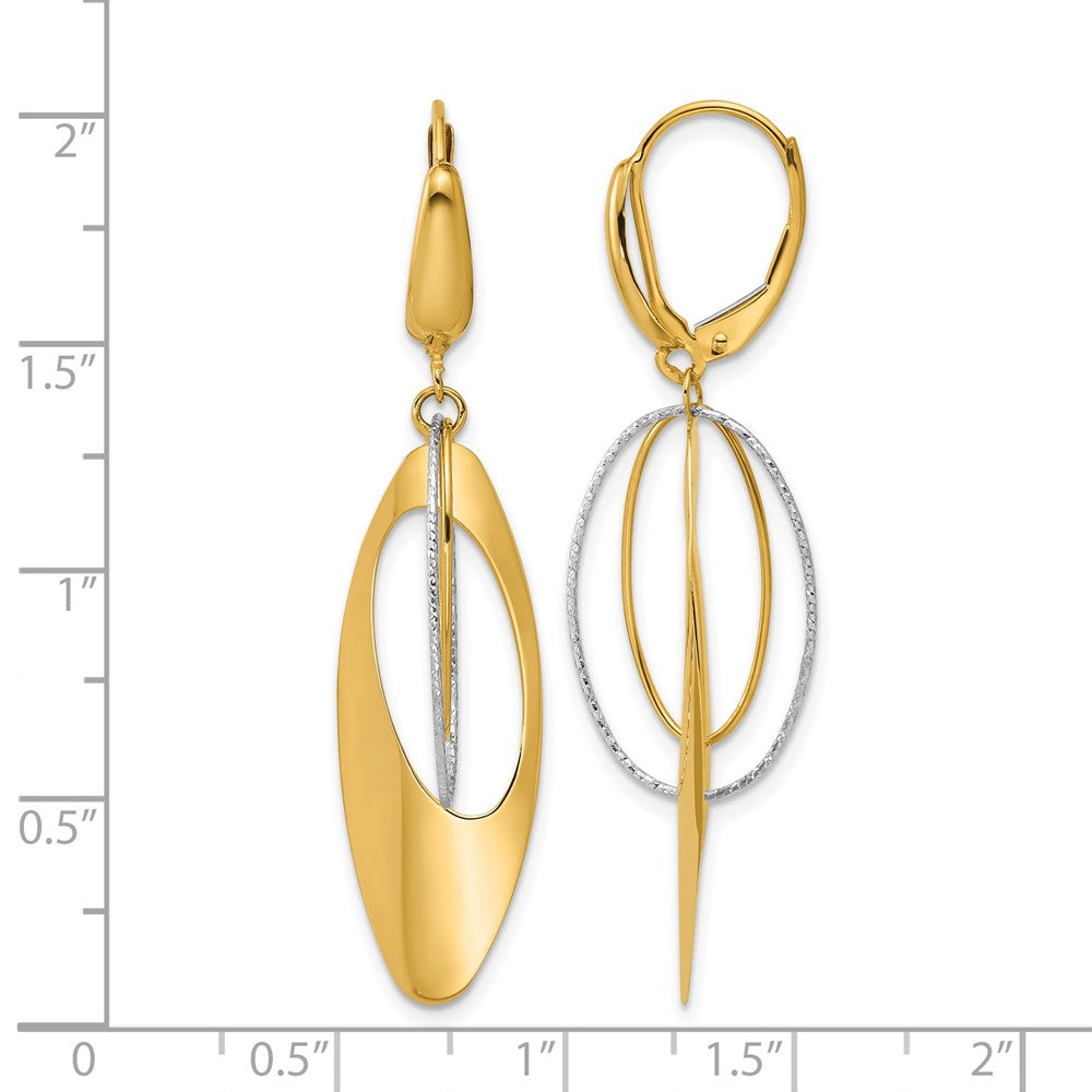 14K Two-tone Polished / Dia-cut Dangle Leverback Earrings