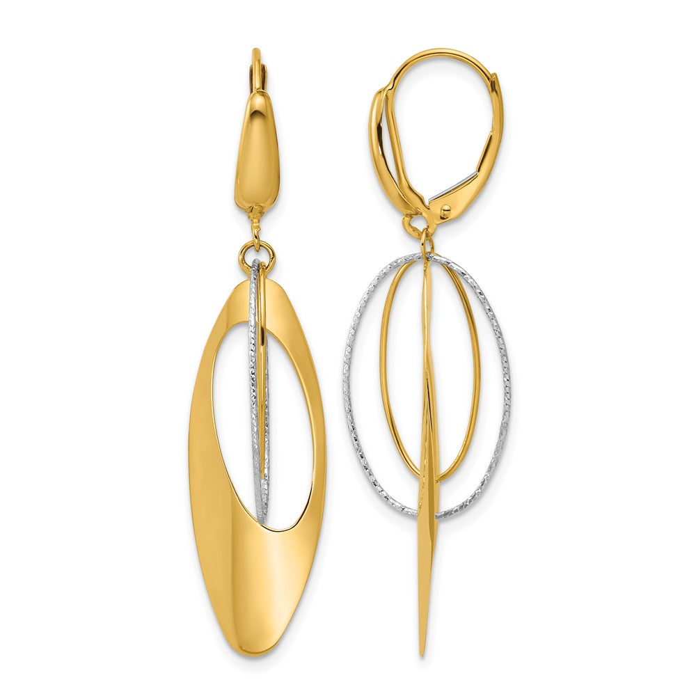 14K Two-tone Polished / Dia-cut Dangle Leverback Earrings