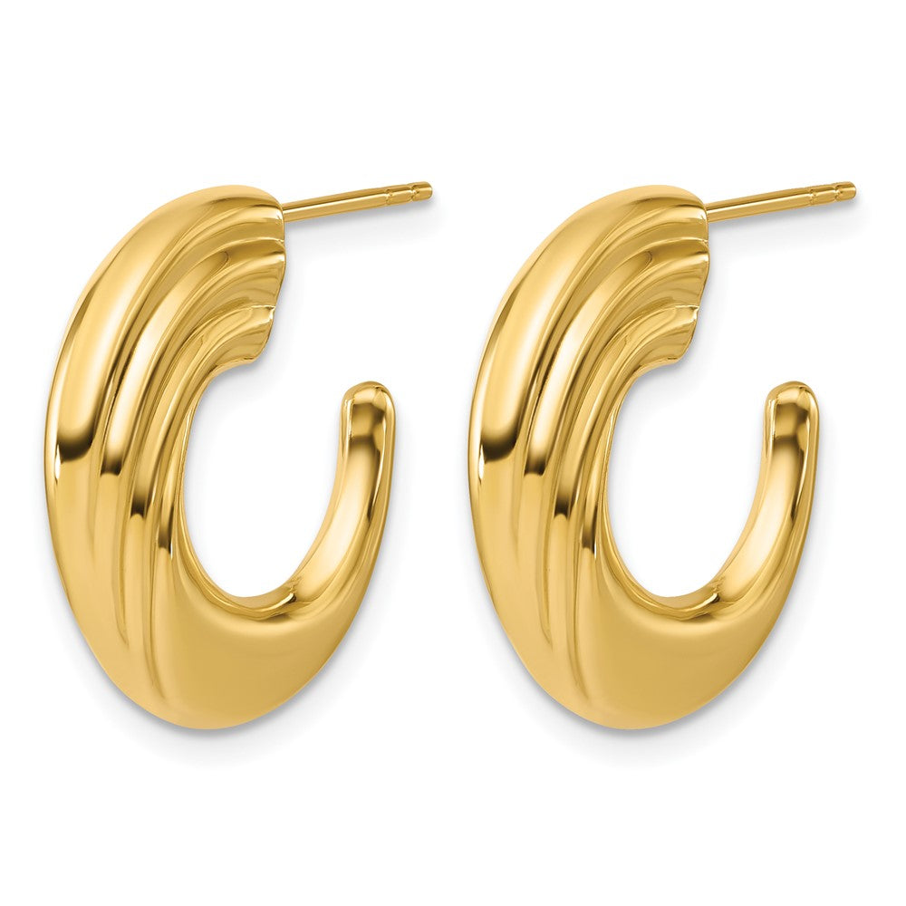 14K Polished and Grooved J-Hoop Post Earrings