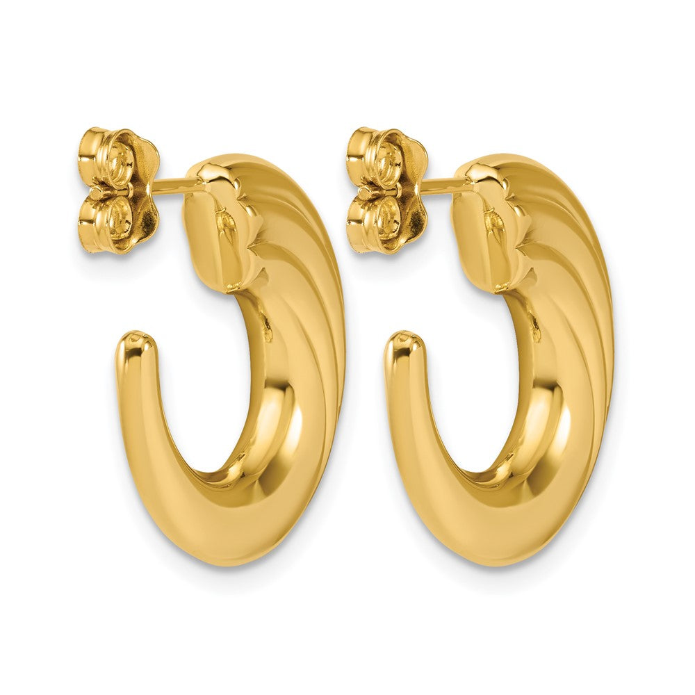 14K Polished and Grooved J-Hoop Post Earrings