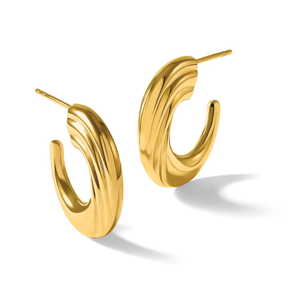 14K Polished and Grooved J-Hoop Post Earrings