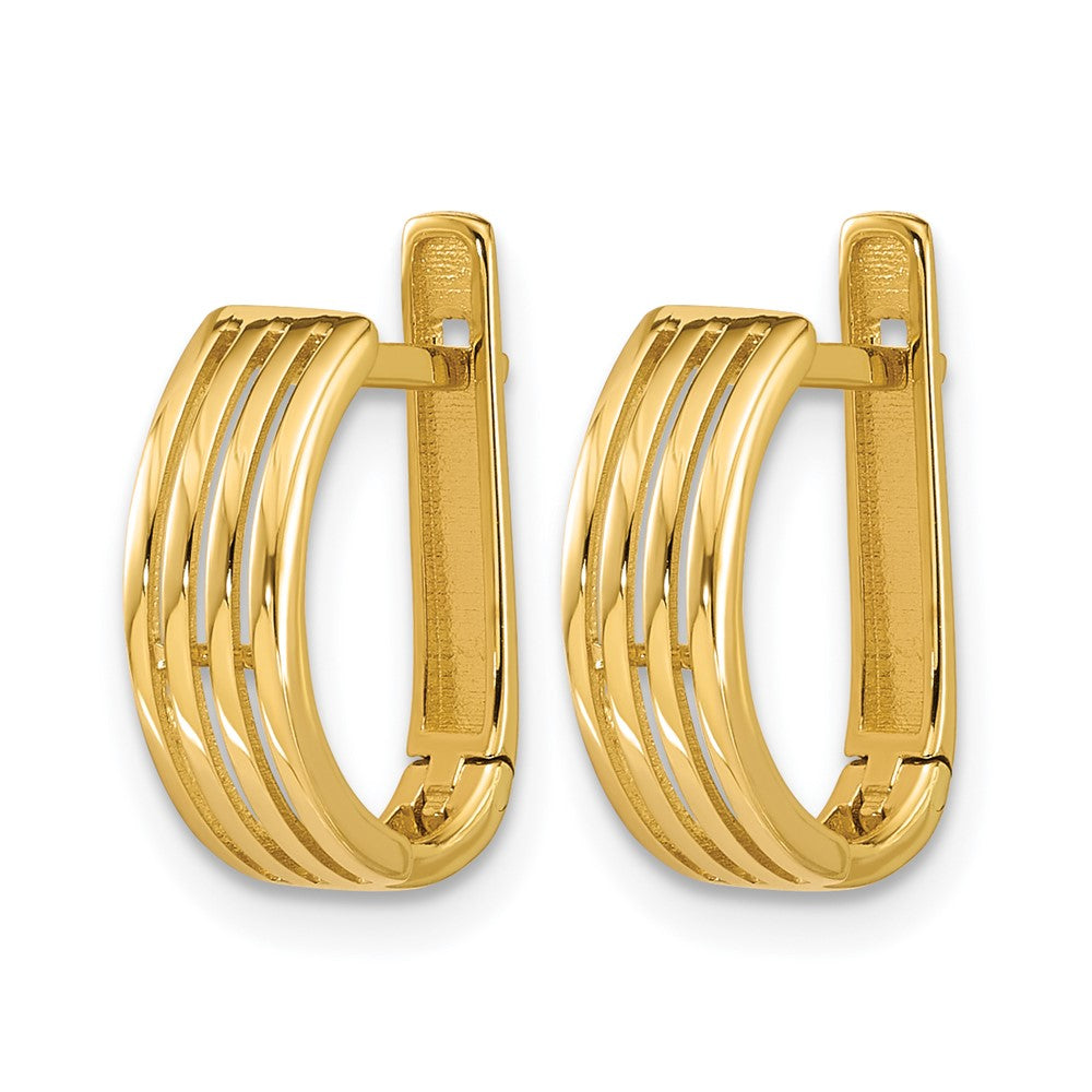 14K Polished and Grooved Hinged Hoop Earrings