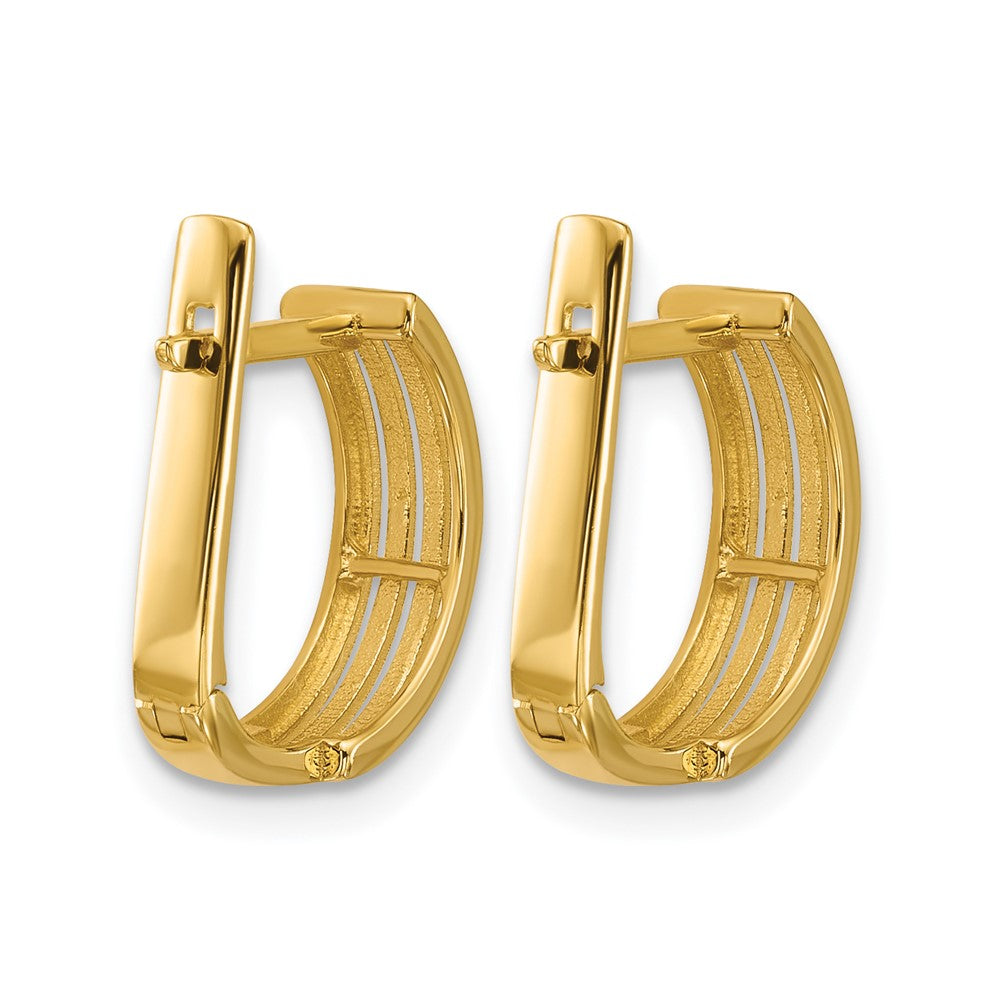 14K Polished and Grooved Hinged Hoop Earrings