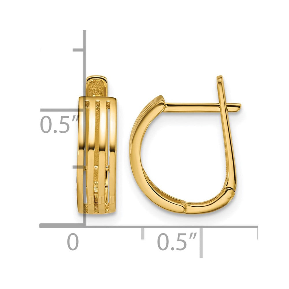14K Polished and Grooved Hinged Hoop Earrings