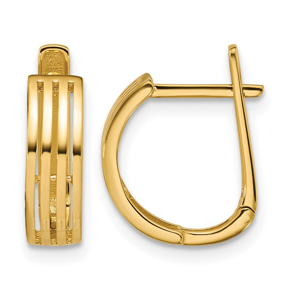 14K Polished and Grooved Hinged Hoop Earrings