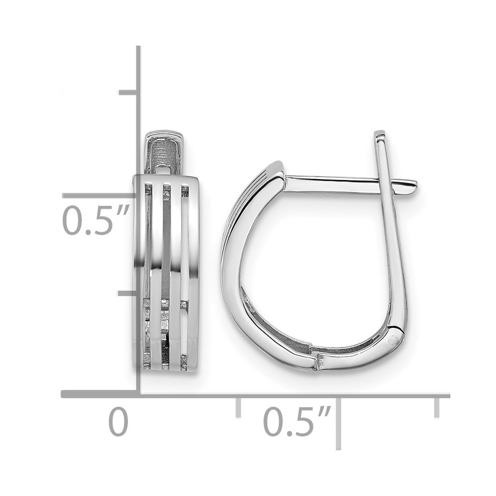 14K White Gold Polished and Grooved Hinged Hoop Earrings