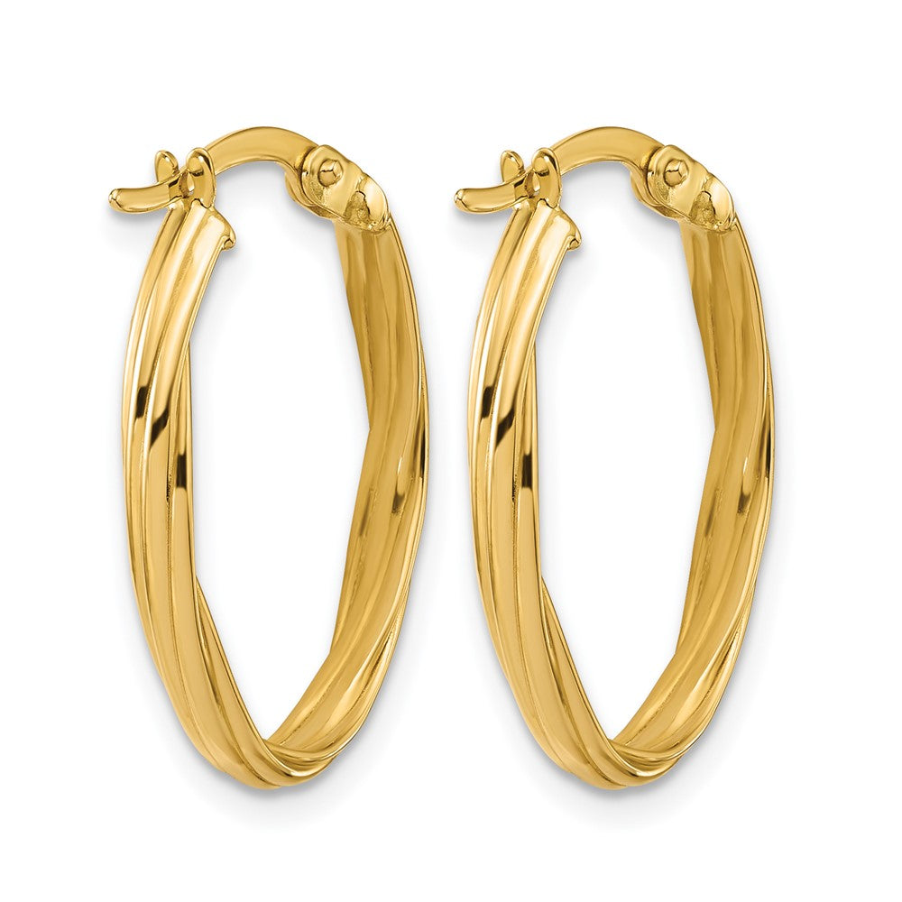 14K Polished and Grooved Twist Oval Hoop Earrings