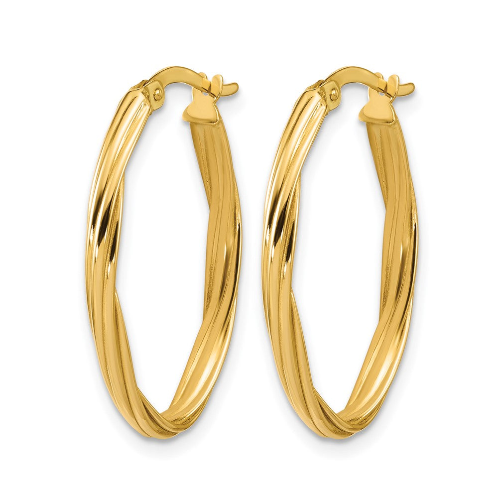 14K Polished and Grooved Twist Oval Hoop Earrings