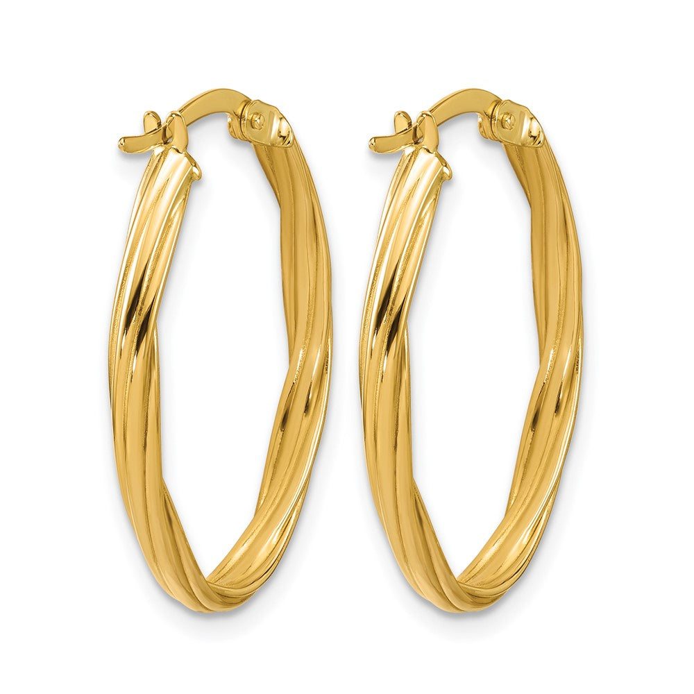 14K Polished and Grooved Twist Oval Hoop Earrings