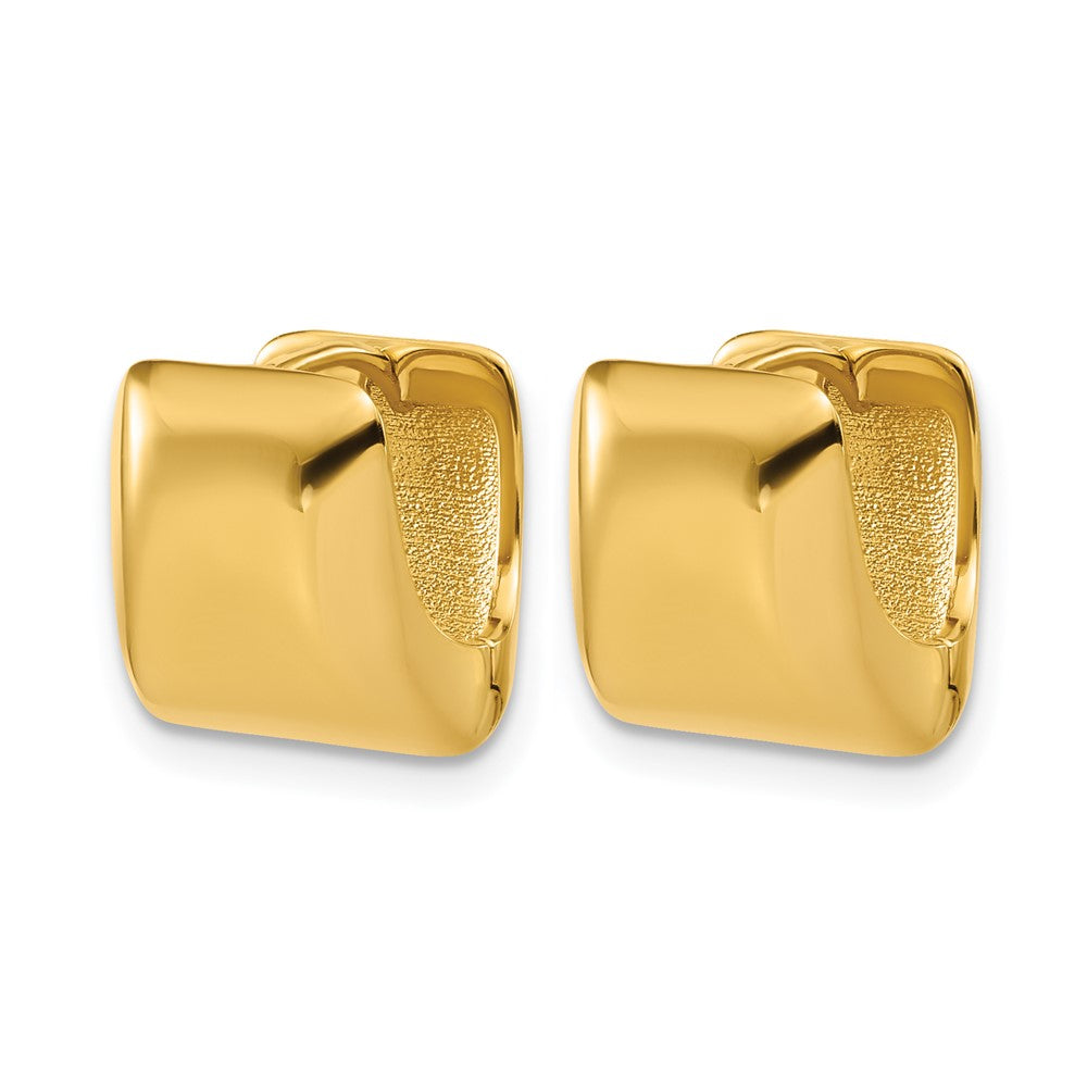 14K Polished Puff Square Hinged Hoop Earrings