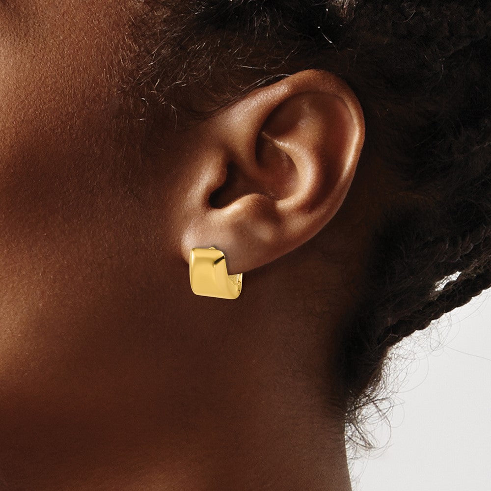 14K Polished Puff Square Hinged Hoop Earrings