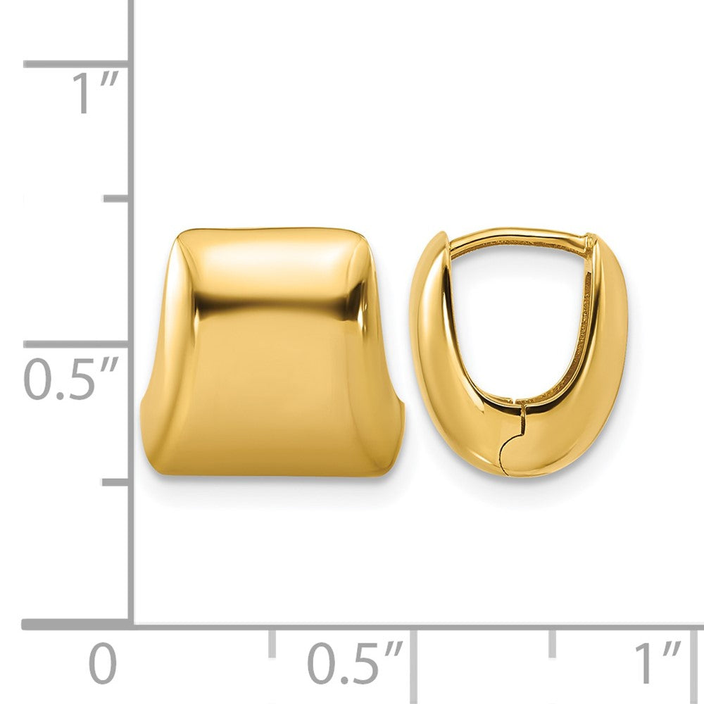 14K Polished Puff Square Hinged Hoop Earrings