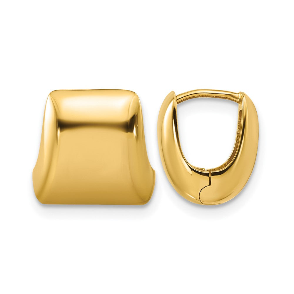 14K Polished Puff Square Hinged Hoop Earrings