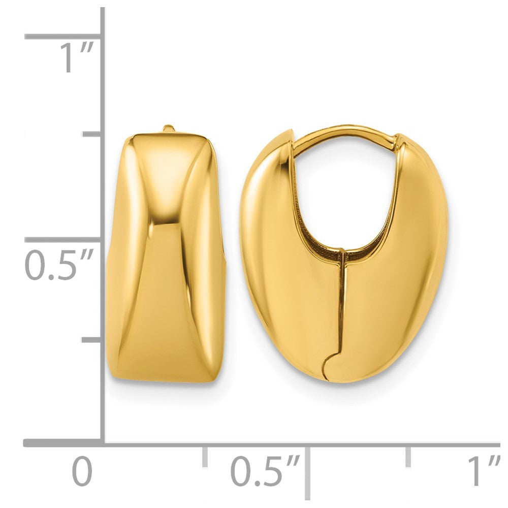 14K Polished Puff Oval Hinged Hoop Earrings