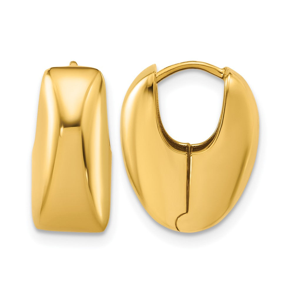 14K Polished Puff Oval Hinged Hoop Earrings