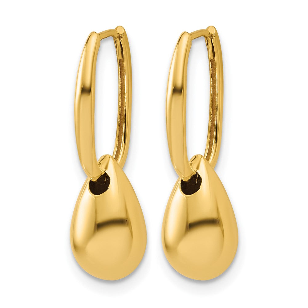 14K Polished Oval w/Bead Hinged Hoop Earrings