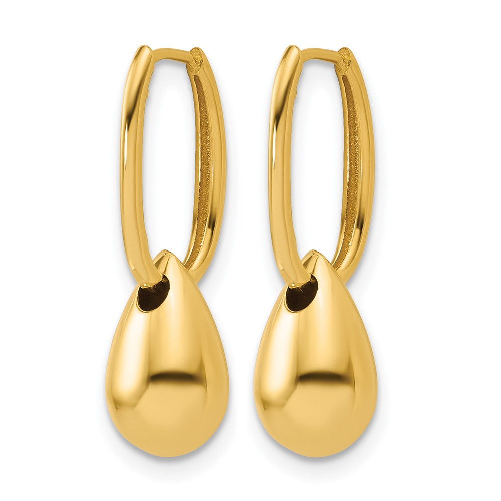 14K Polished Oval w/Bead Hinged Hoop Earrings
