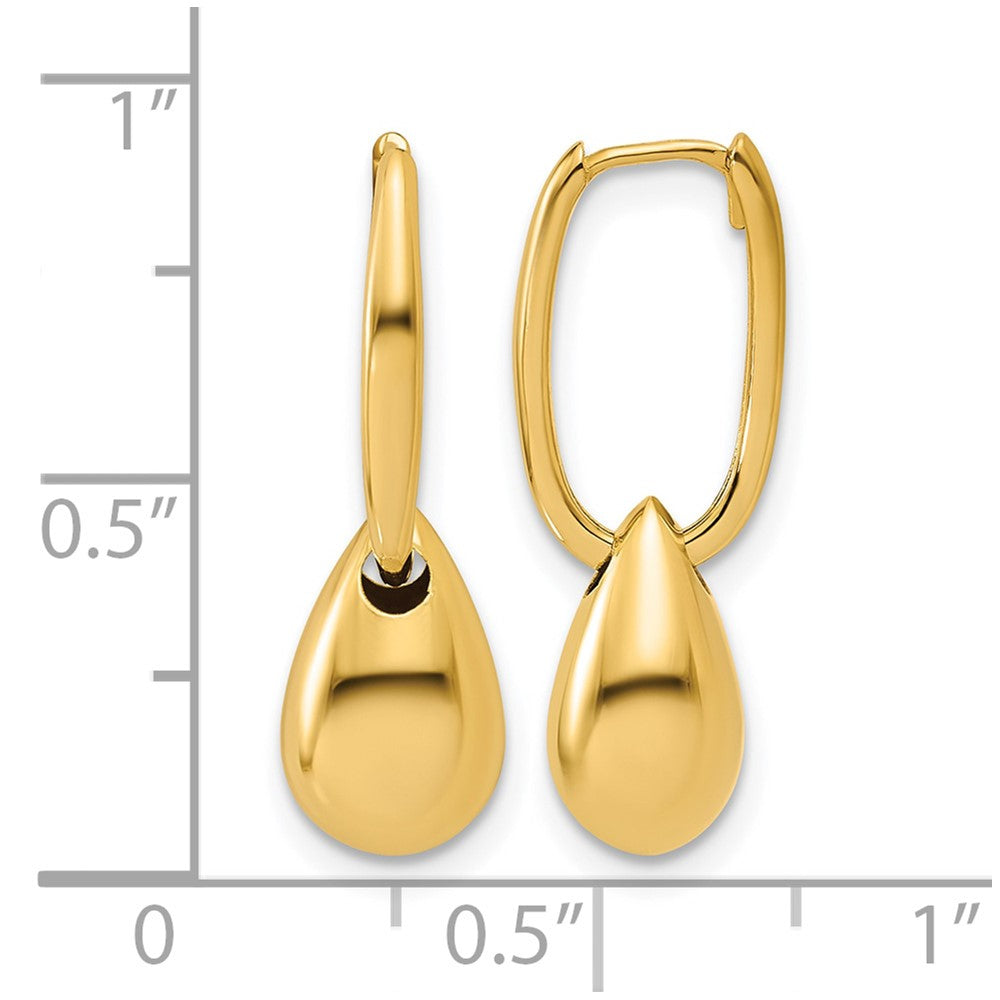 14K Polished Oval w/Bead Hinged Hoop Earrings