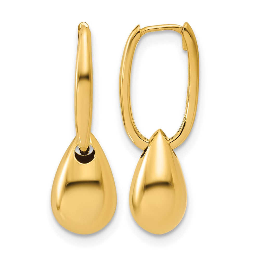 14K Polished Oval w/Bead Hinged Hoop Earrings