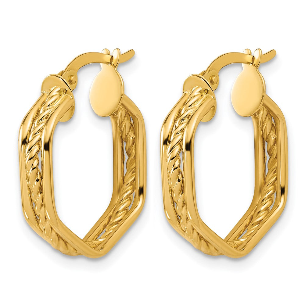 14K Polished and Twisted Hoop Earrings