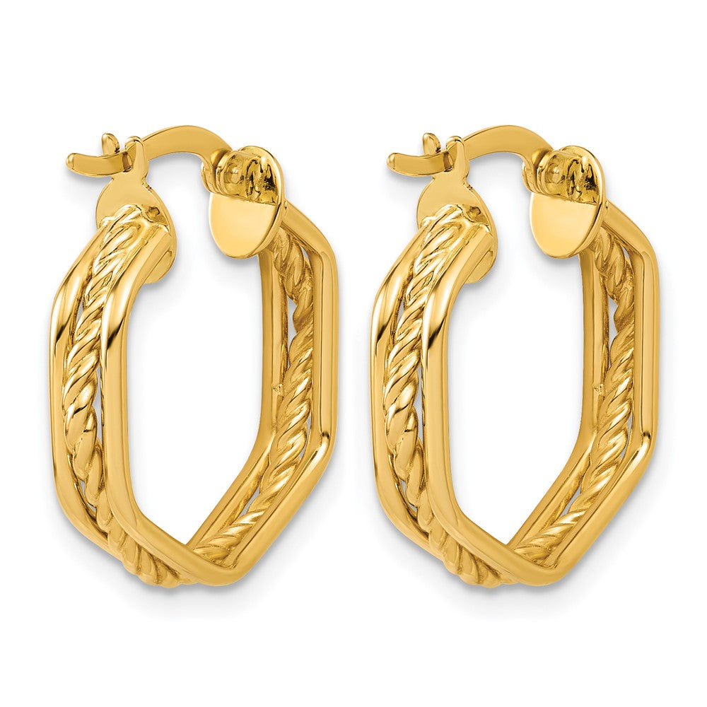 14K Polished and Twisted Hoop Earrings