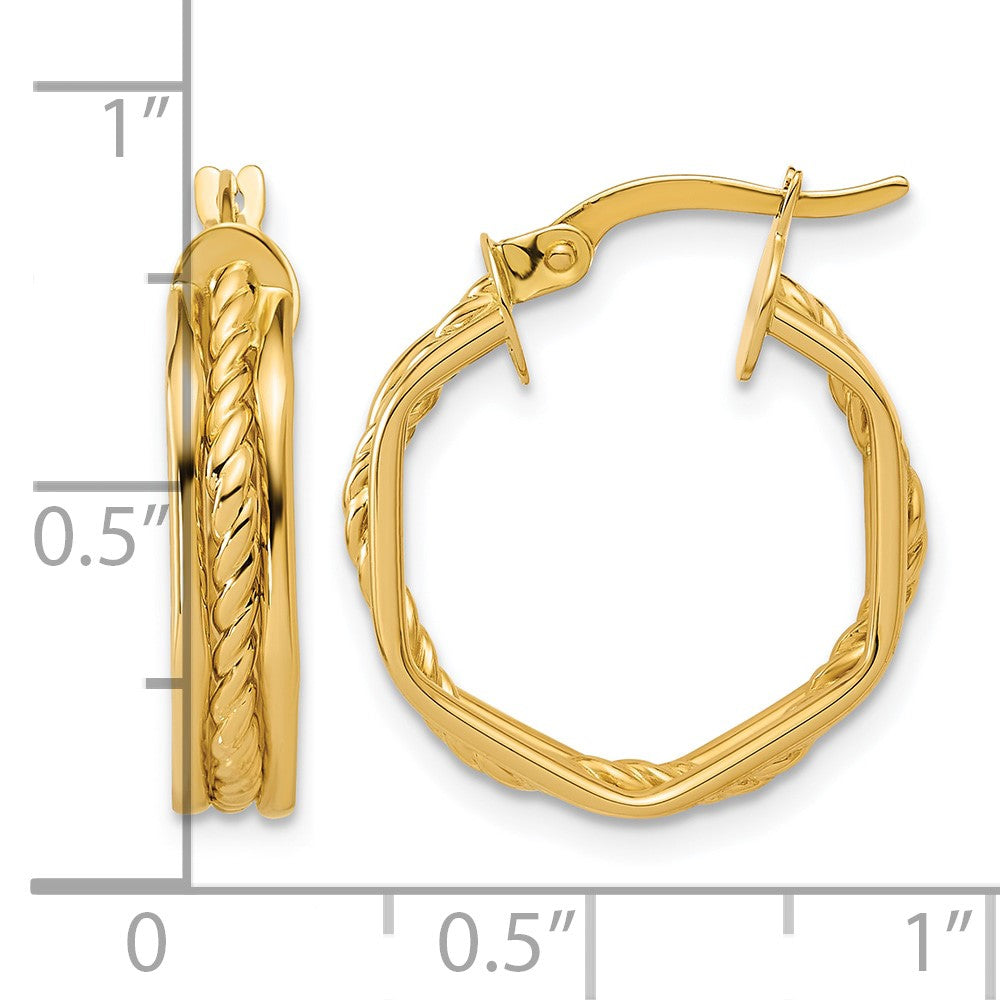 14K Polished and Twisted Hoop Earrings