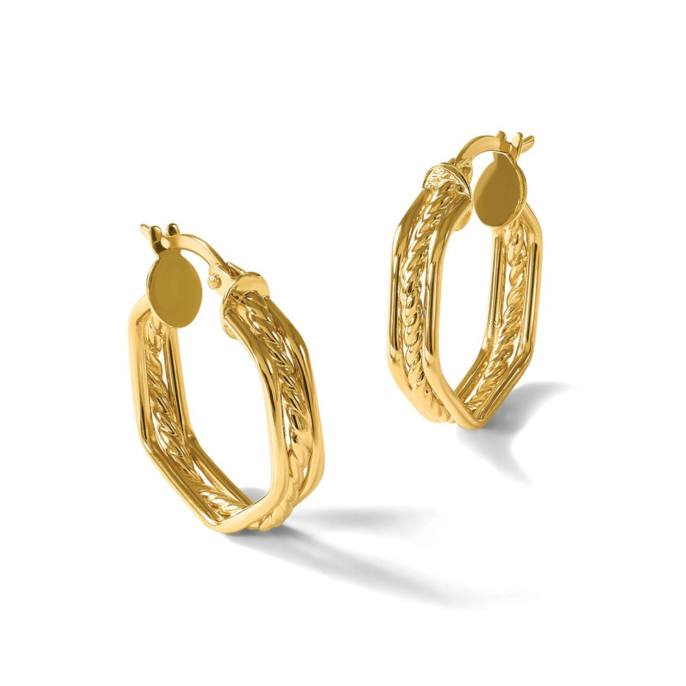 14K Polished and Twisted Hoop Earrings