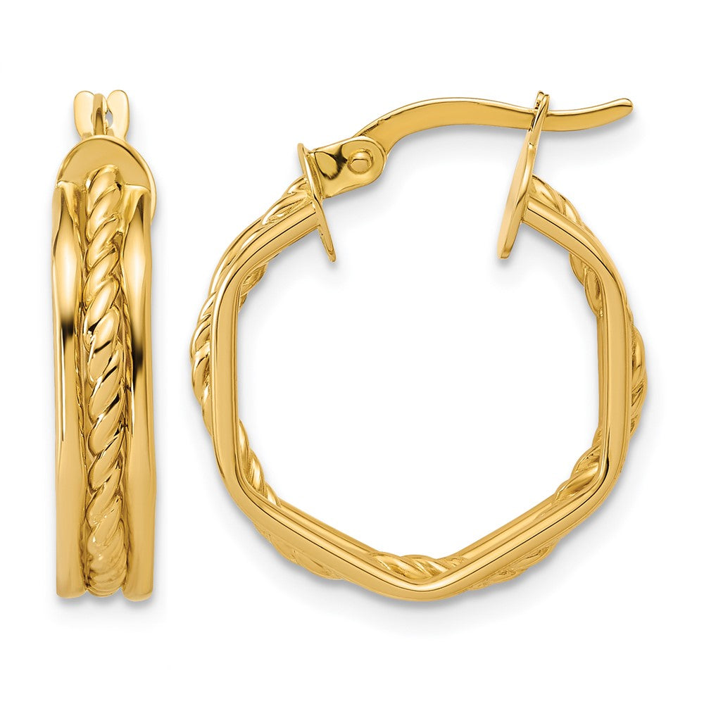 14K Polished and Twisted Hoop Earrings