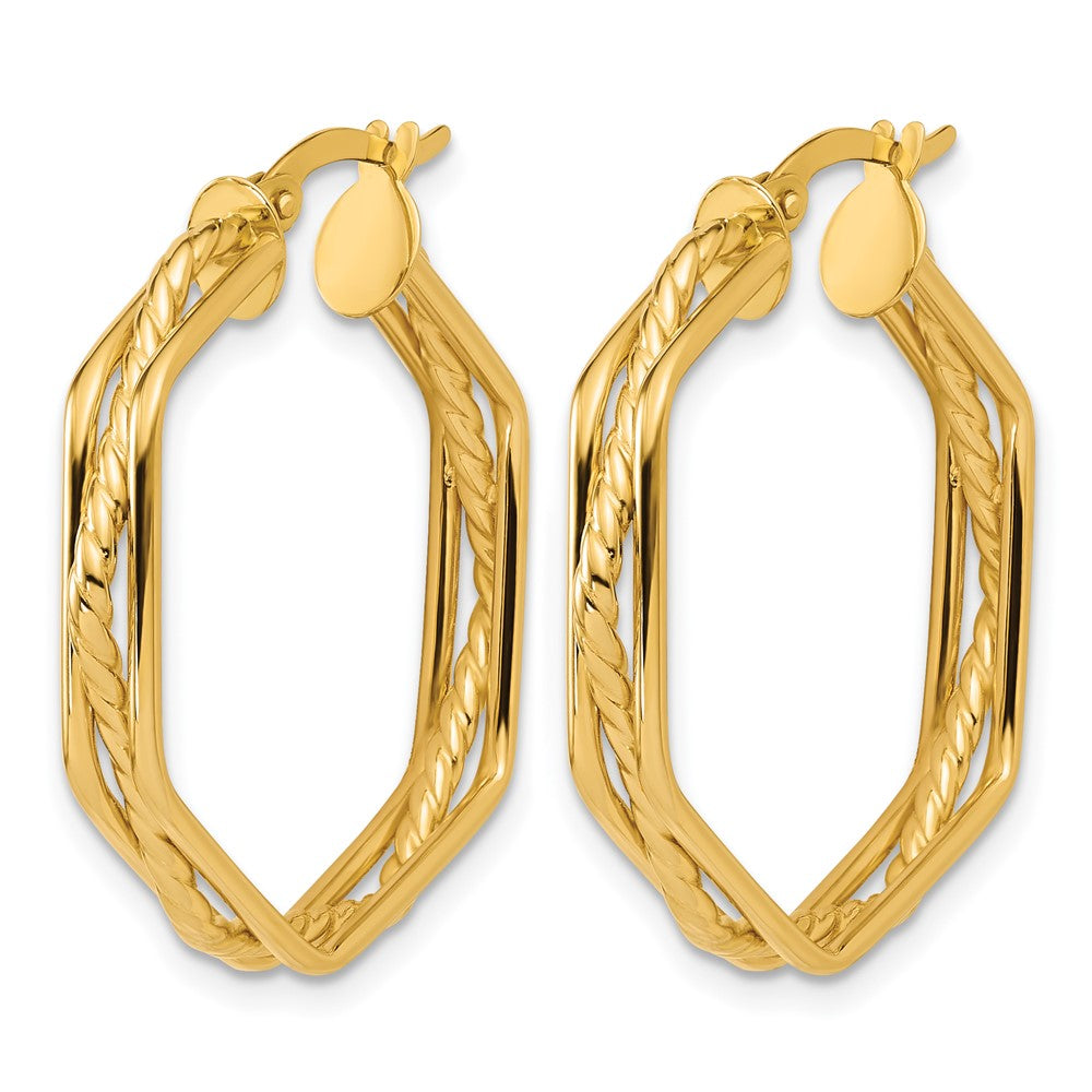 14K Polished and Twisted Hoop Earrings