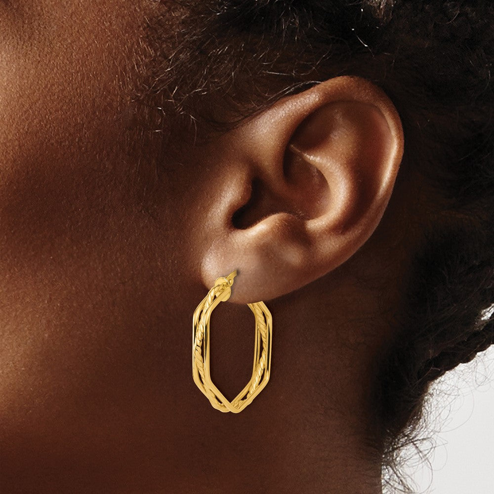 14K Polished and Twisted Hoop Earrings