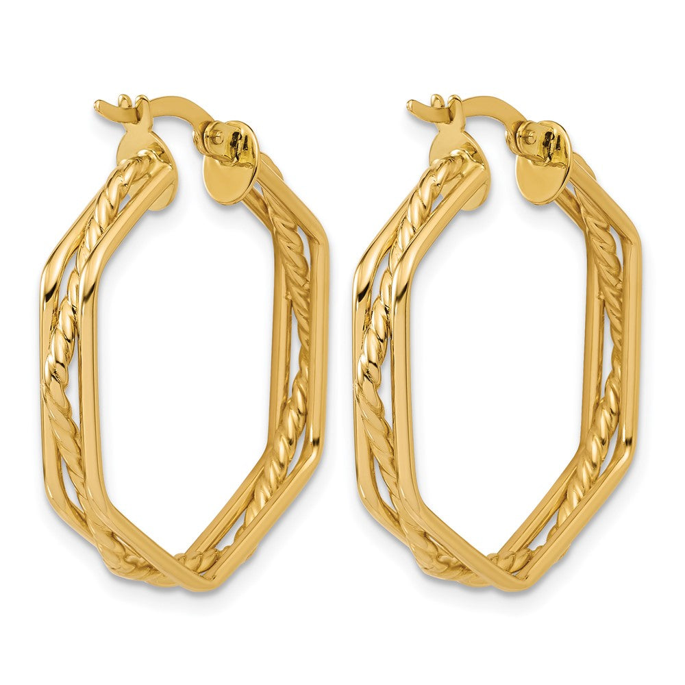 14K Polished and Twisted Hoop Earrings