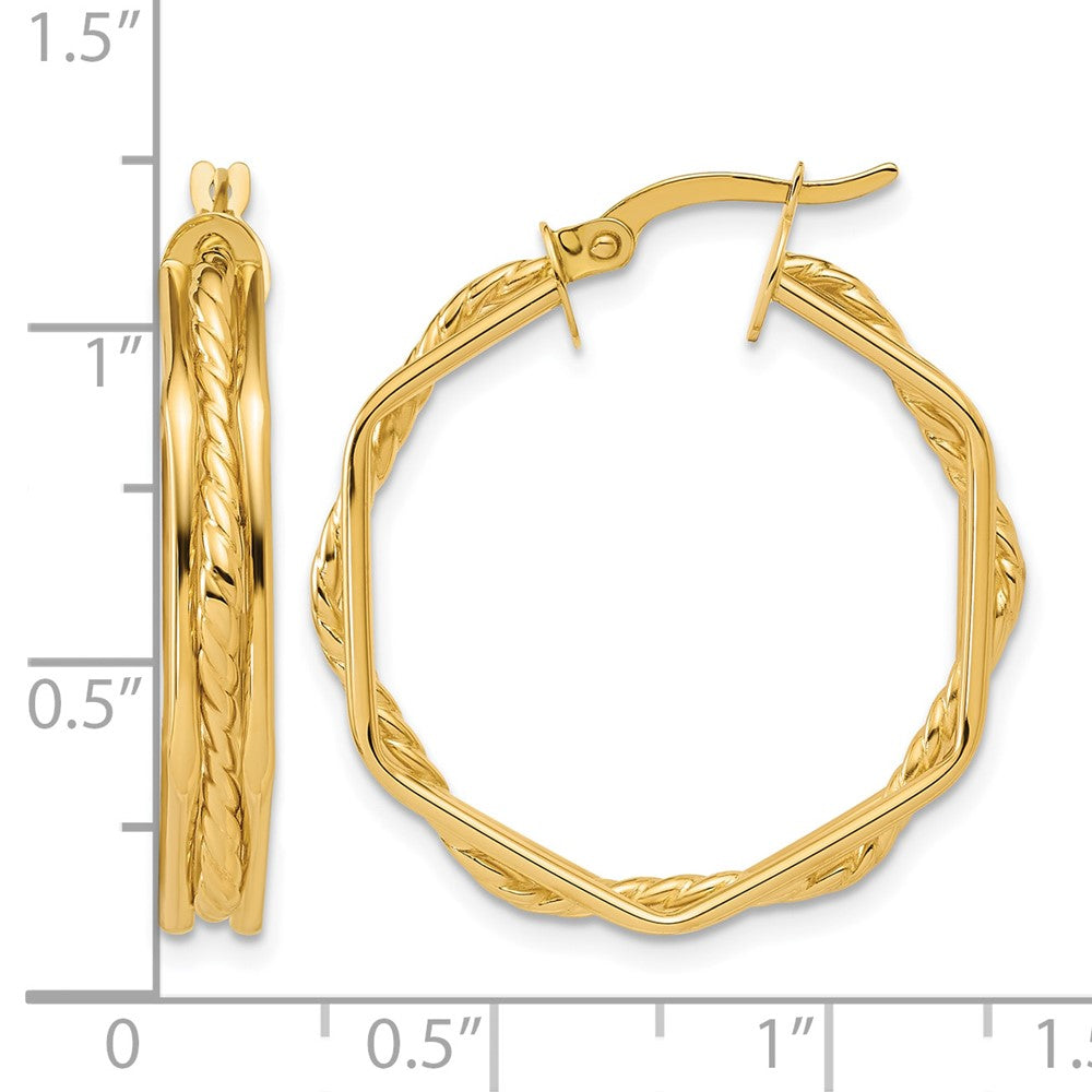14K Polished and Twisted Hoop Earrings