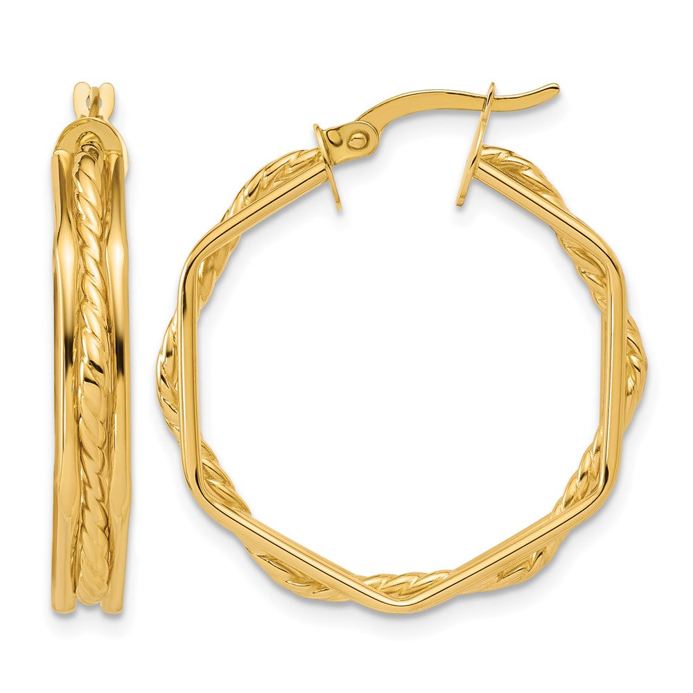 14K Polished and Twisted Hoop Earrings