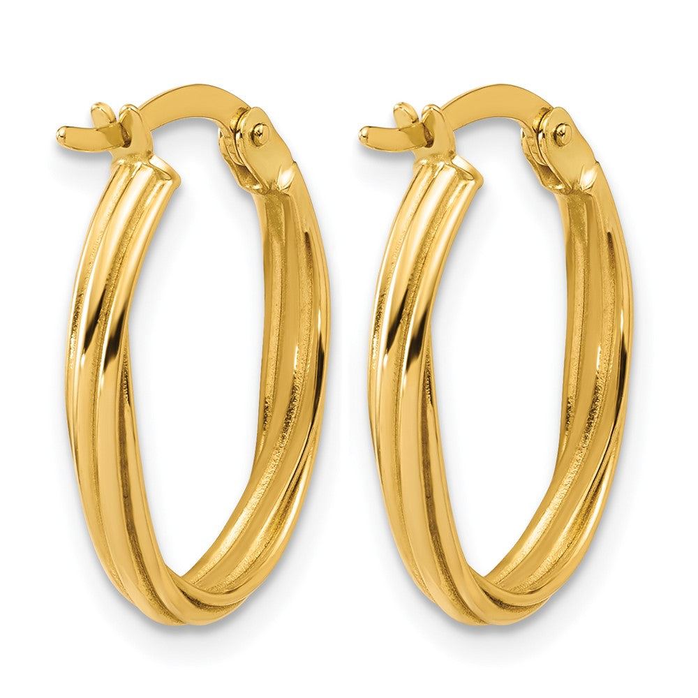14K Polished and Grooved Twist Oval Hoop Earrings