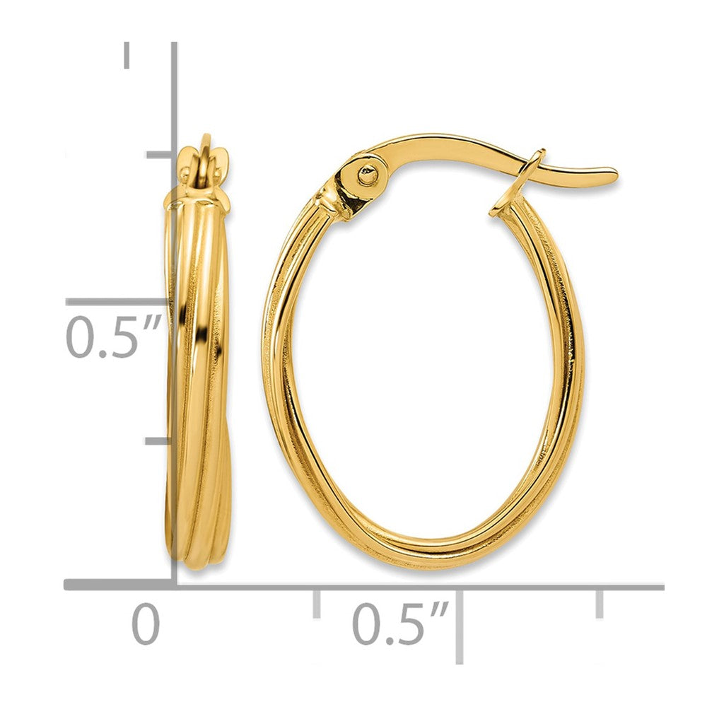 14K Polished and Grooved Twist Oval Hoop Earrings