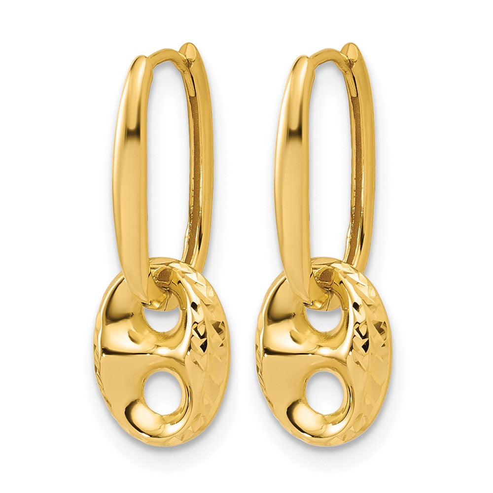 14K Polished/Dia-cut Mariner Bead Hinged Hoop Earrings