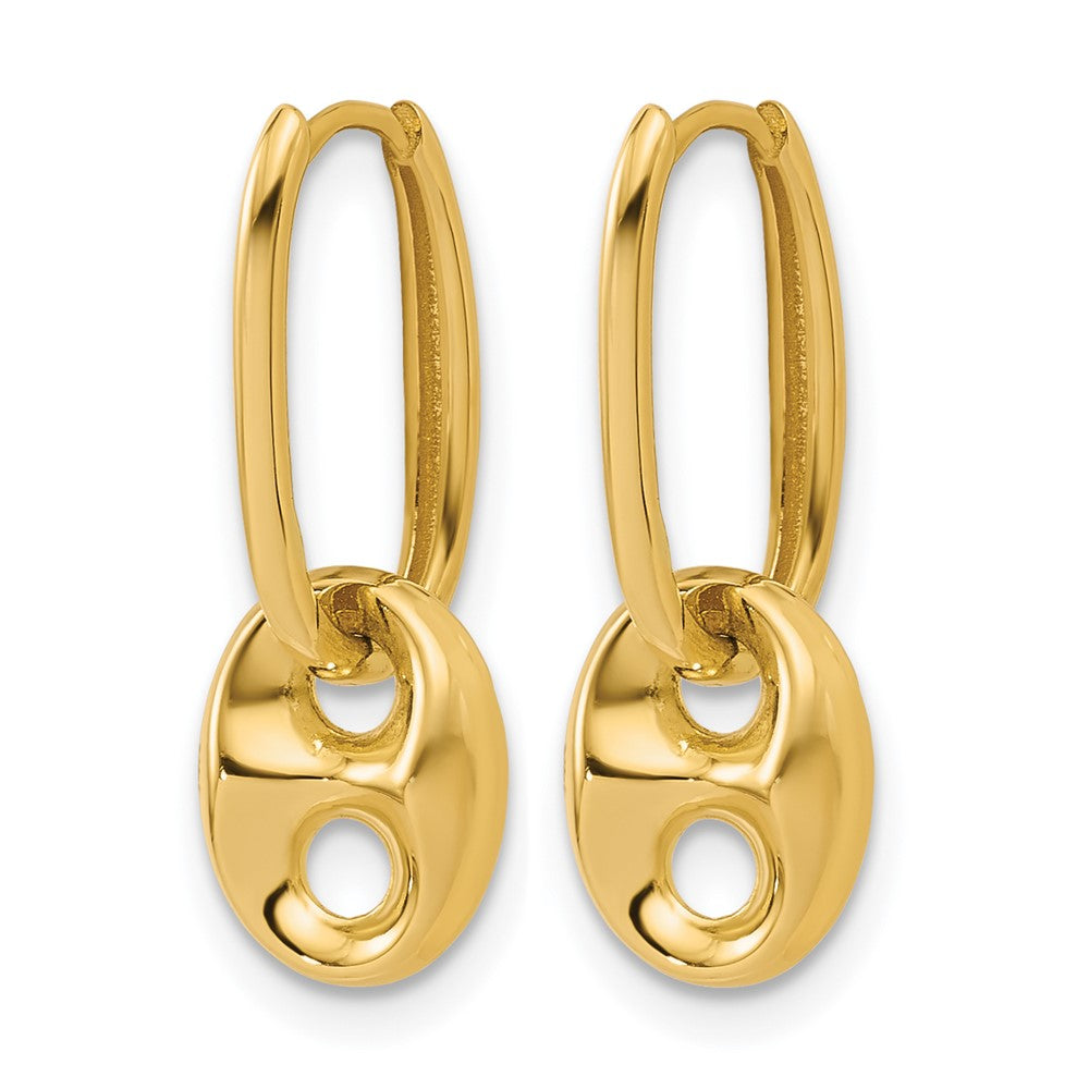 14K Polished/Dia-cut Mariner Bead Hinged Hoop Earrings