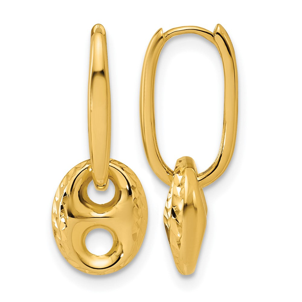 14K Polished/Dia-cut Mariner Bead Hinged Hoop Earrings