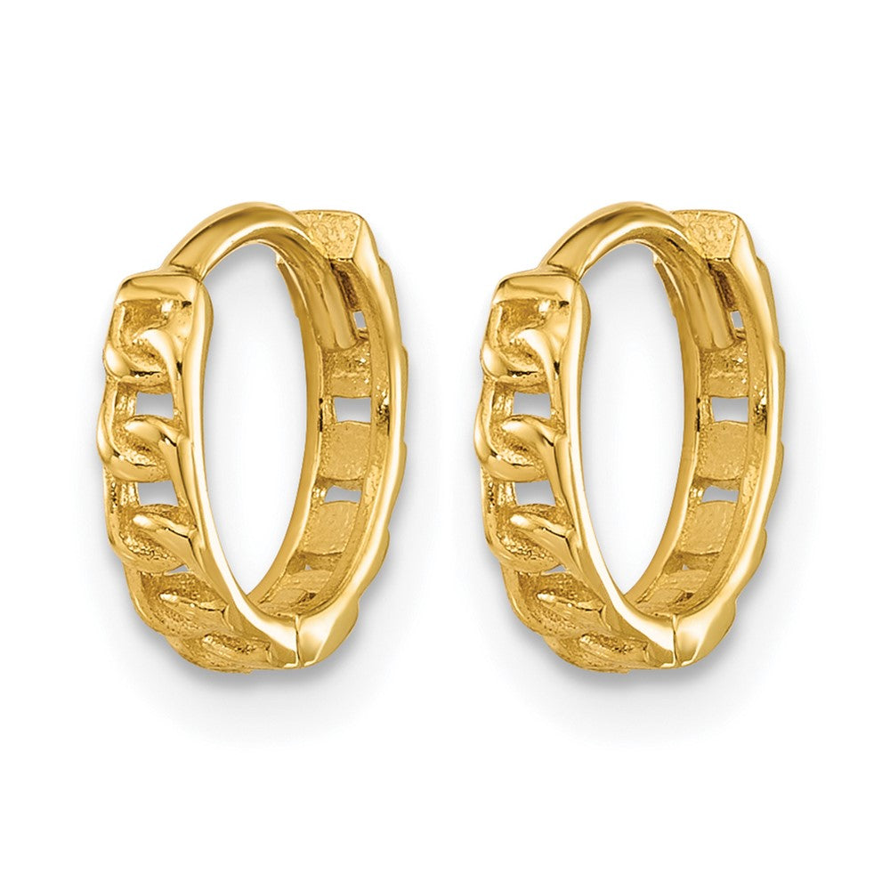14K Polished Curb Link Round Hinged Hoop Earrings
