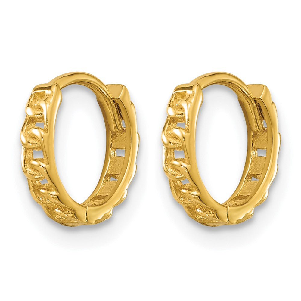 14K Polished Curb Link Round Hinged Hoop Earrings